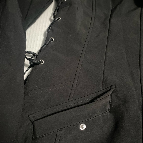 Liz Claiborne Black Trench Coat with Stand-Up Collar and Adjustable Lacing - Picture 3 of 14